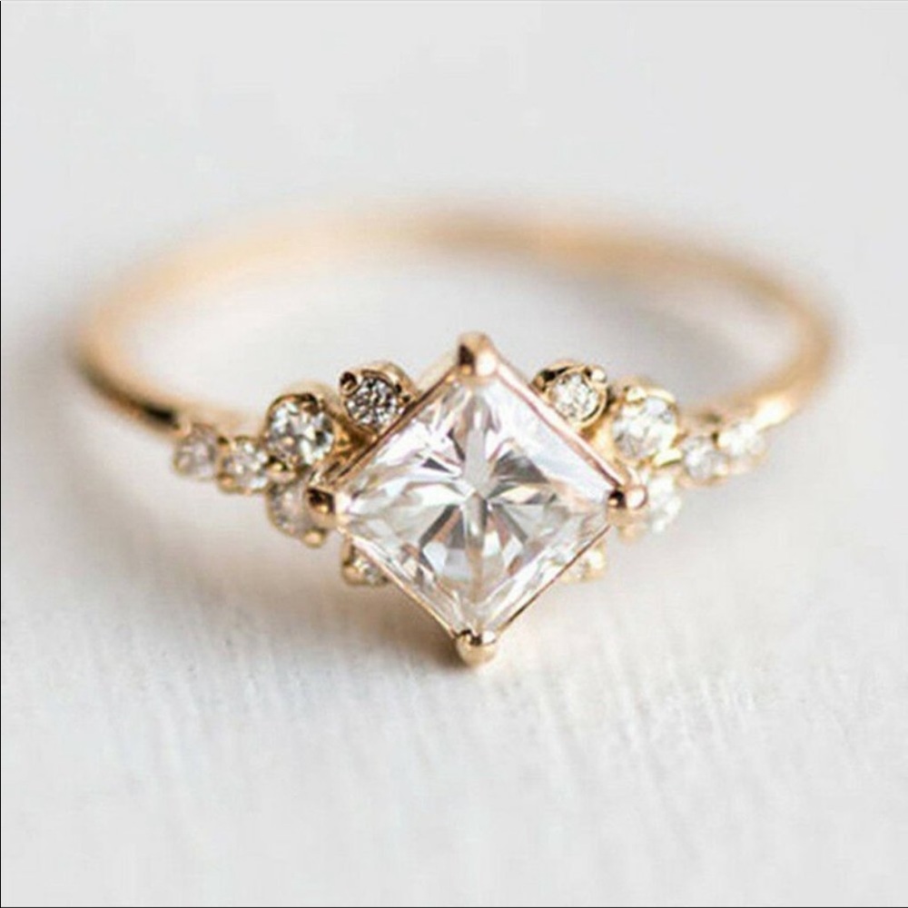 New Women’s Yellow Gold Plated Diamond Ring - Picture 1 of 3